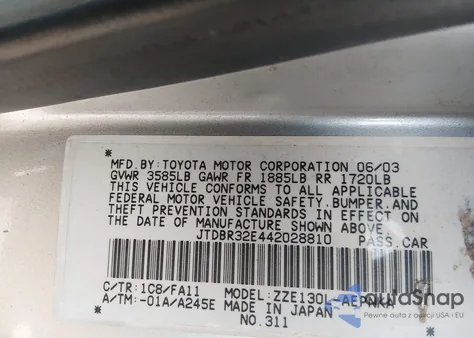 2004 Toyota Corolla Le from USA, damaged, VIN JTDBR32E442028810
